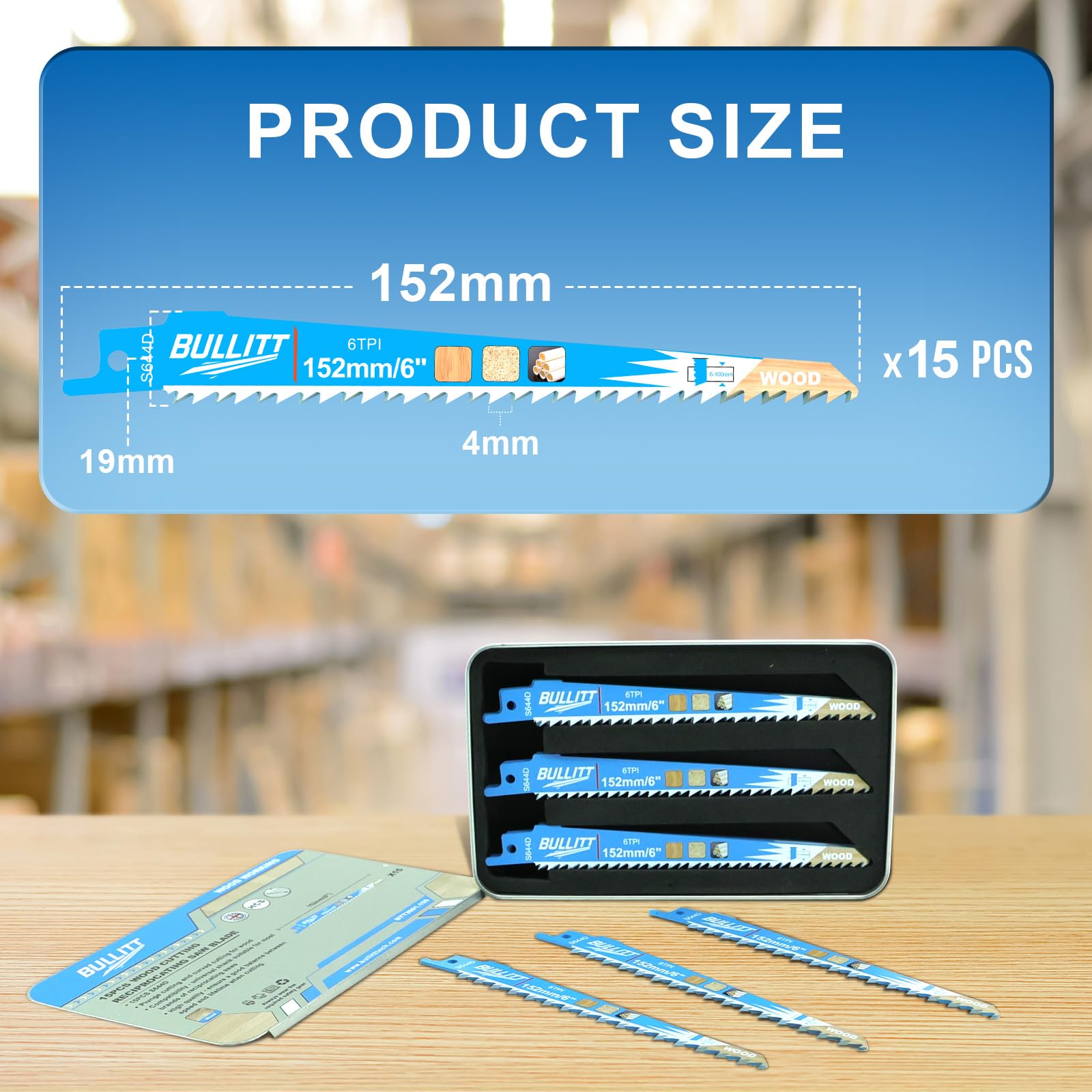 BULLITT 15PCS Reciprocating Saw Blade Set,S644D for Wood/Construction Timber/Chipboard/MDF - Image 2