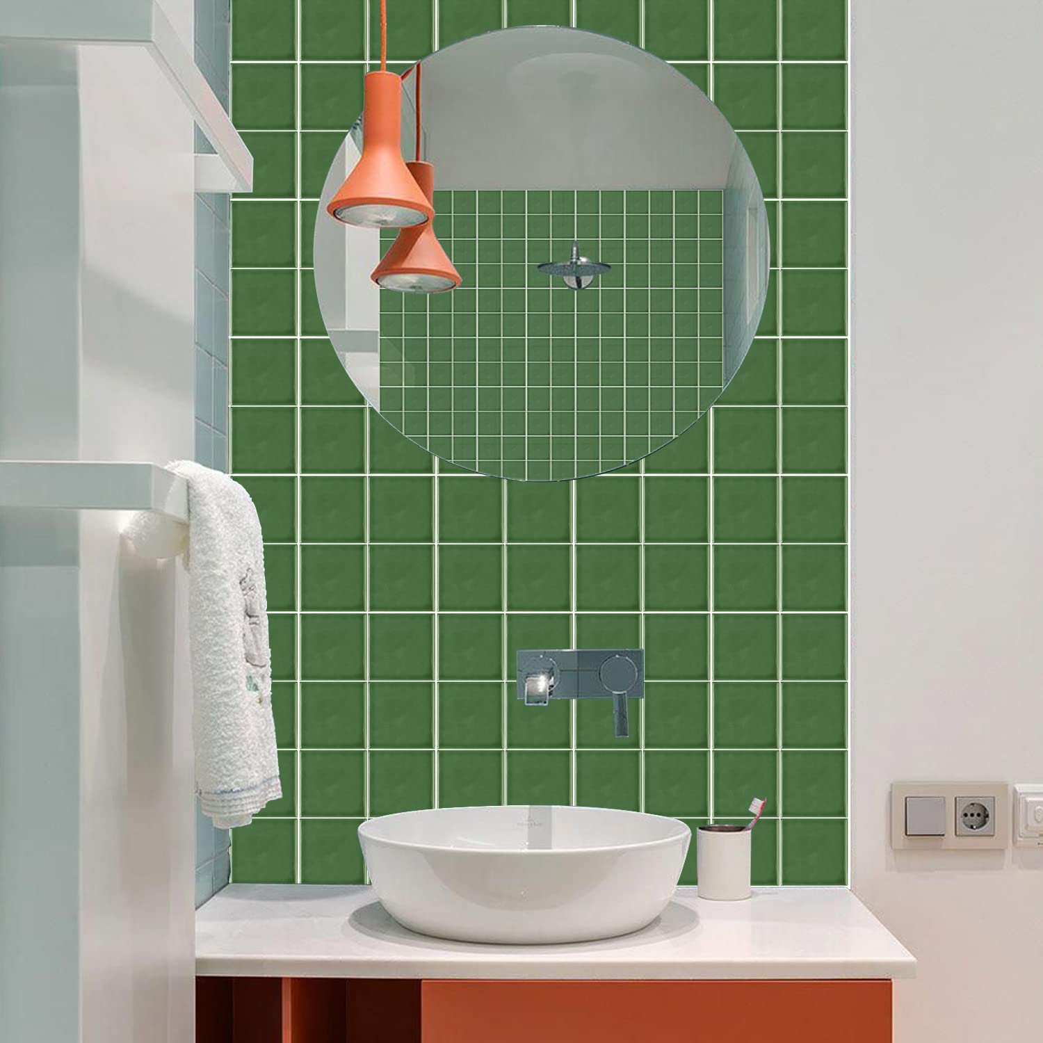 Alwayspon 25PcsX15cm/6inch Green Mosaic Effect Thick Tile Sticker, Vinyl Peel and Stick Self-Adhesive Splashback Waterproof Stick on Tile Transfer Sticker for Kitchen Bathroom Wall - Image 3