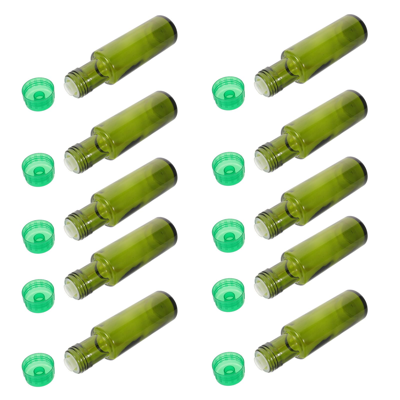 10 Stück-pack Glasflasche für Speiseöl 100ml Rund mit Deckel | Kunststoff Ausgießer, Dicht Schließend, Grüne Behälter, Wiederbefüllbar für Dressing, Essig, Sojasauce