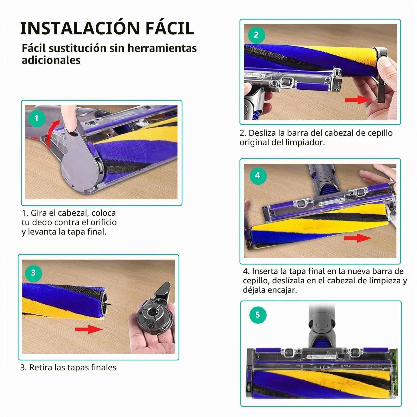 4 piezas para compatible filtros Dyson V15, filtro HEPA para aspiradora compatible Dyson V15 Detect Slim Series, V15 Accesorios Set con 2 filtros de repuesto, 1 cepillo de rodillo, 1 cepillo