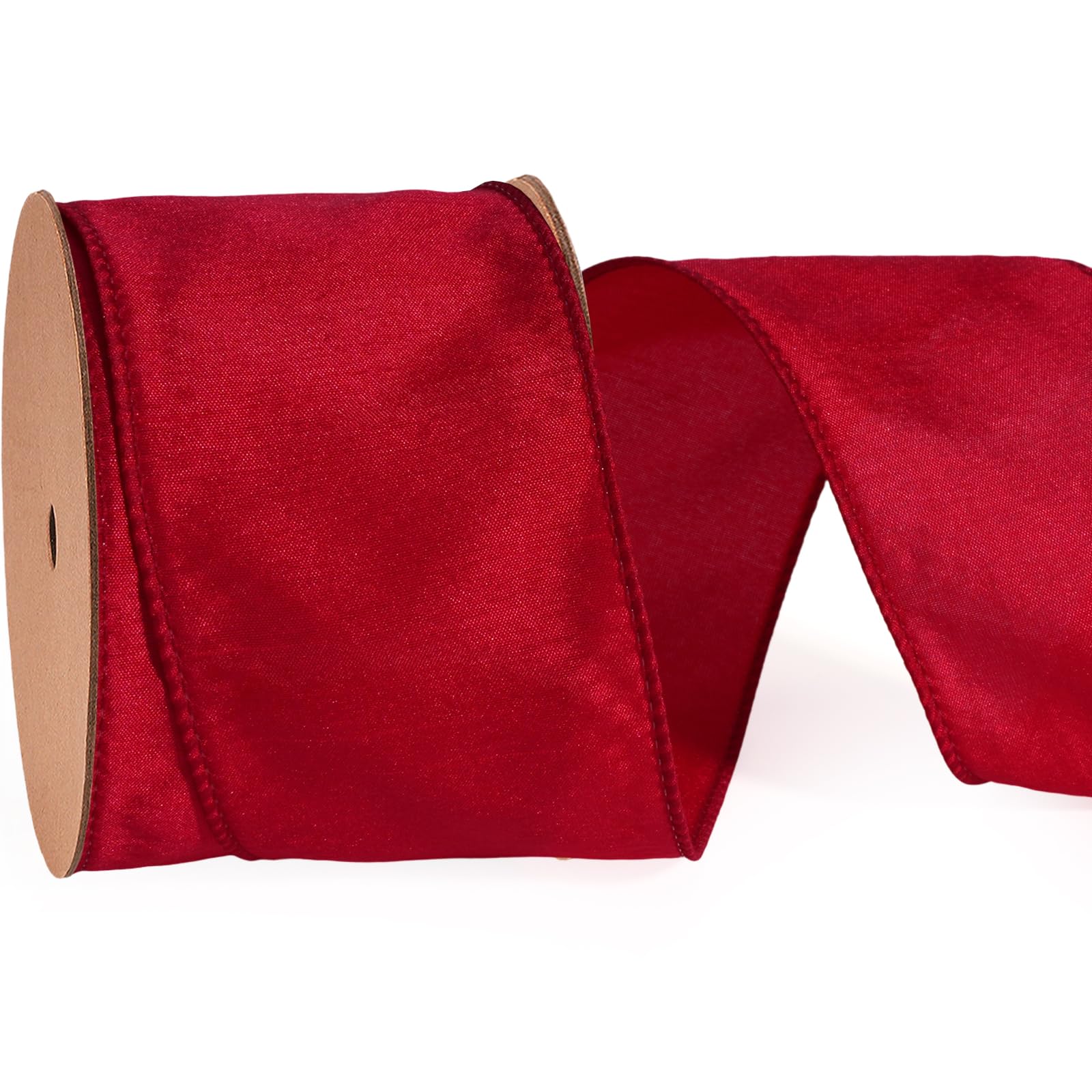 LaRibbons Red Ribbon Wired Christmas Dupioni, 2.5" x 10 Yards