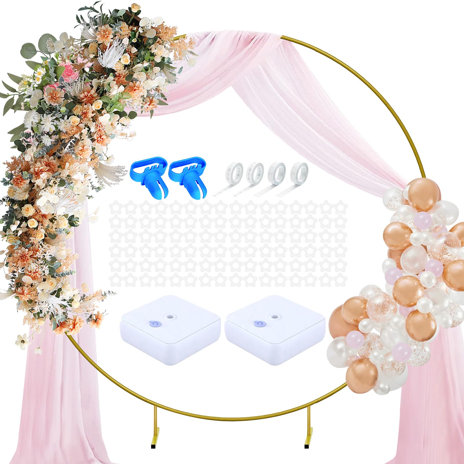 Arche Ballon, Support Arche Ballon Anniversaire 2.2 M, Kit Arche Cercle en Metal, Support Toile de Fond pour Arche de Decoration Anniversaire,Mariage et Noël