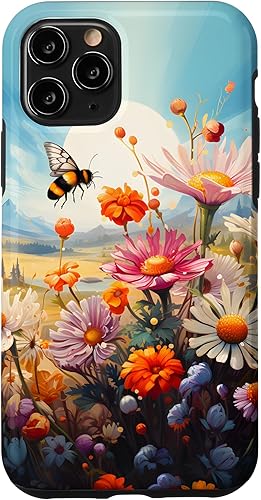 Vista 76 de Funda para iPhone 13 Pro Lively Bee en Sunny Meadow of Wildflowers