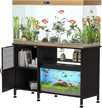 YOXIER 55-75 Gallon Fish Tank Stand,Aquarium Stand with Power Outlets and Cabinet,Heavy Duty Wood Aquarium Stand with Cabinet for Fish Tank Accessories Storage US Fast Arrive