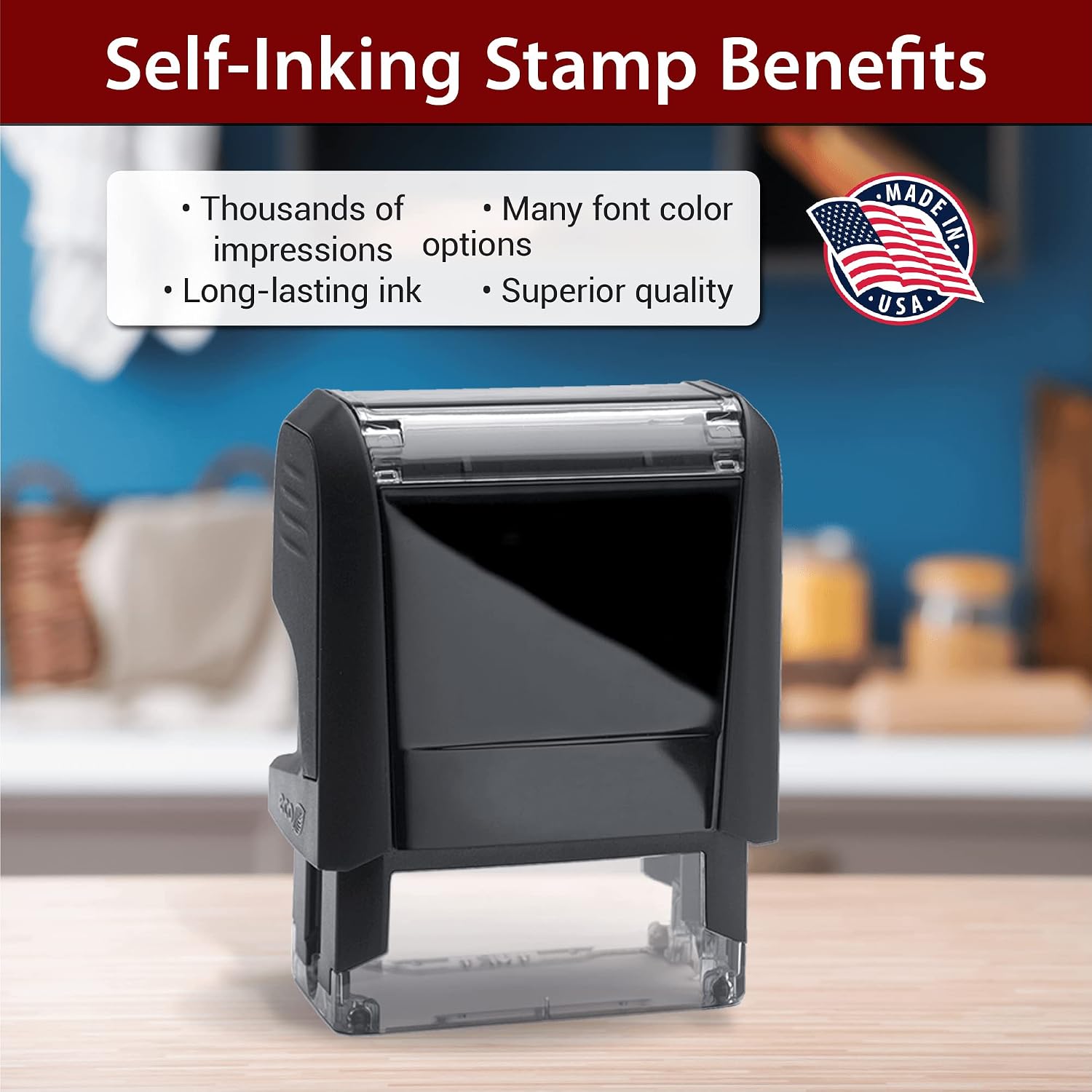 Custom 1 Line Rubber Stamp - Personalized Self-Inking Stamp - 5 Different Font Options - Multiple Ink Color Options - Rectangular Stamp with 1 Line of Custom Text