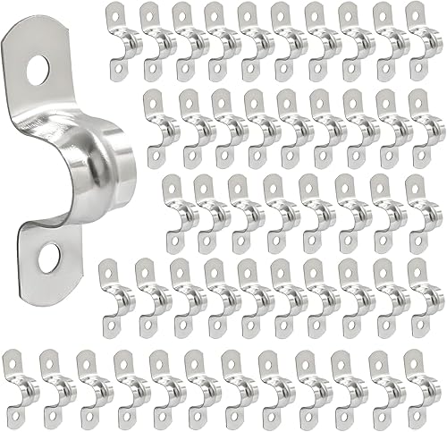 Hitefu 50 correas de tubo rígidas de acero inoxidable, M12 12 pulgadas, correa de dos agujeros, abrazaderas de tubo con soporte en U, abrazadera de