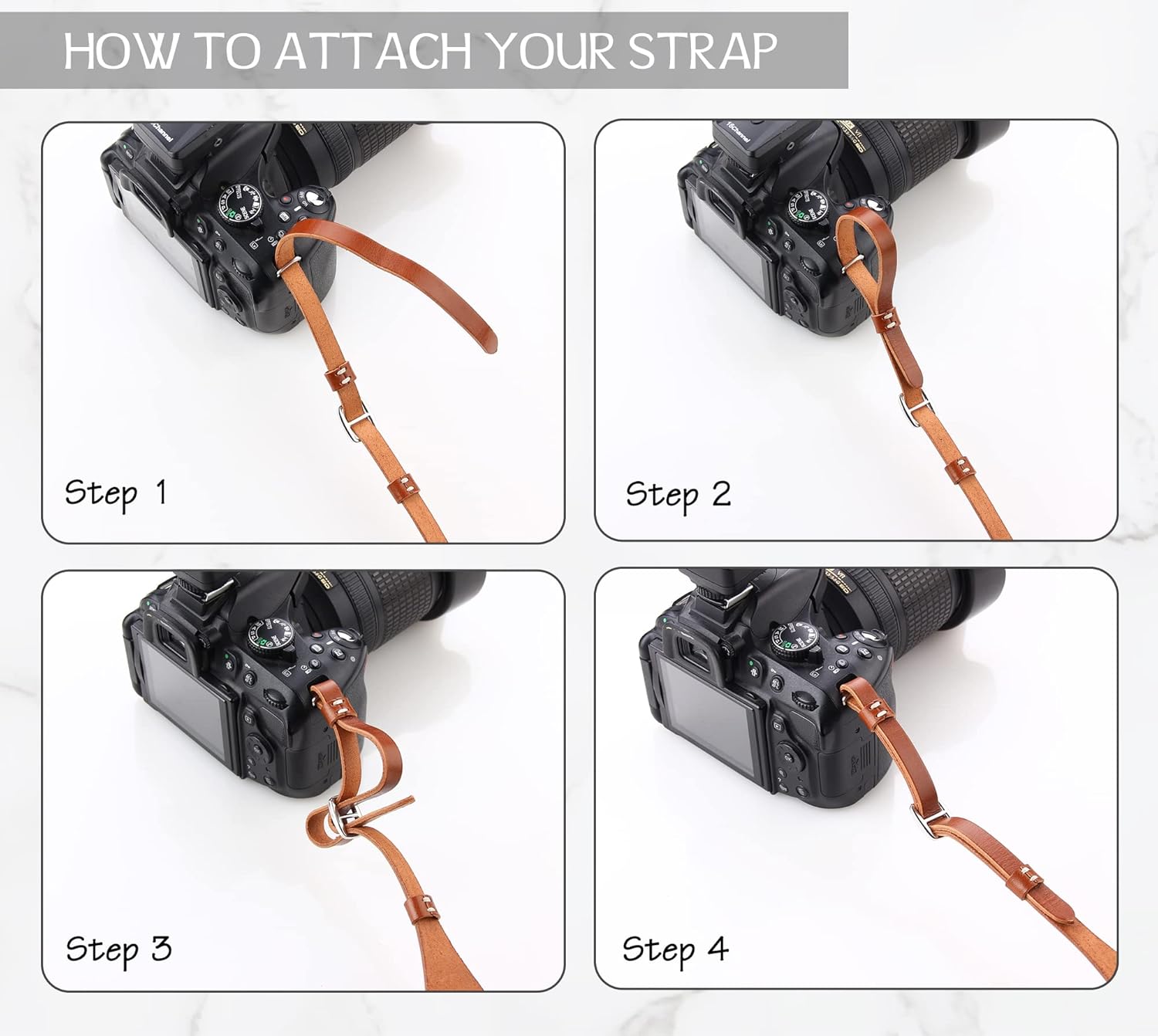 MY MEMORY Handmade Genuine Leather Camera Strap,Adjustable Camera Neck Shoulder Strap for All SLR and DSLR-Brown - Image 5