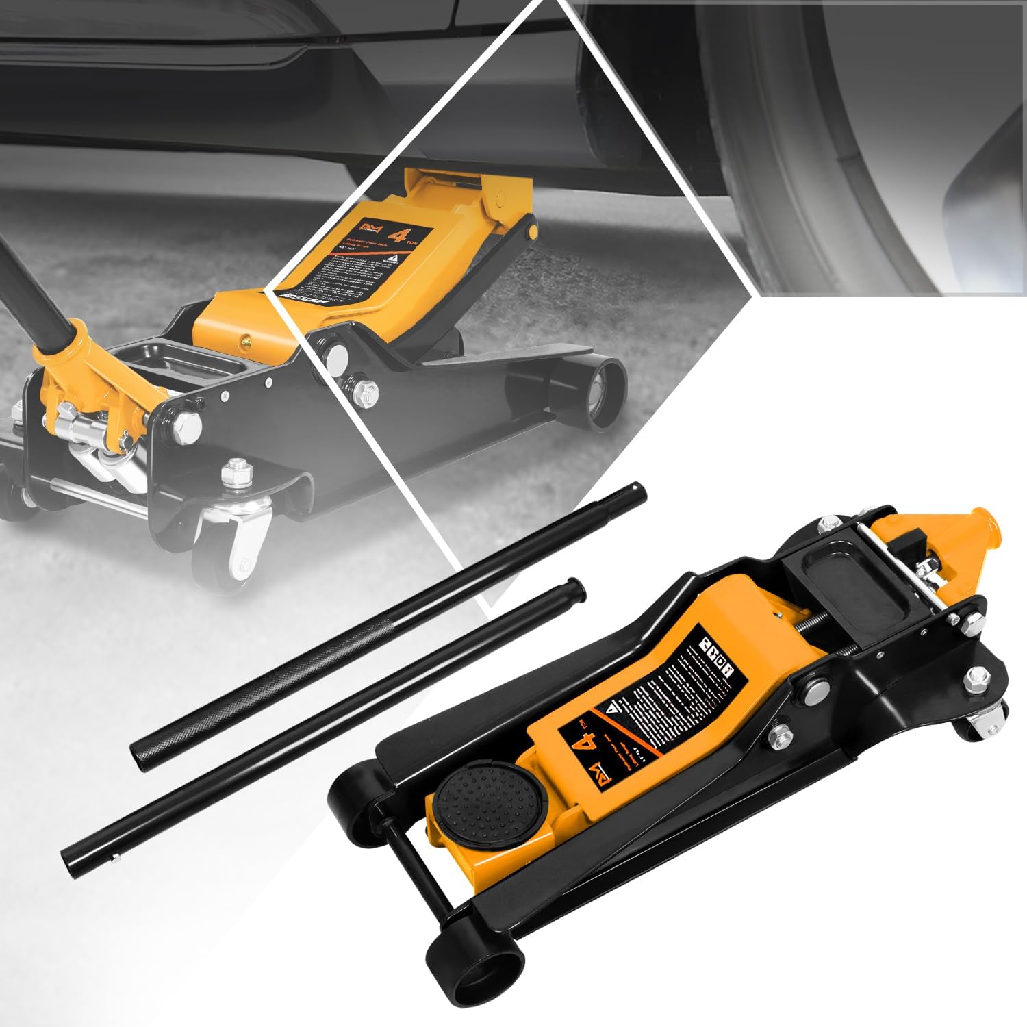 pm performotor low profile hydraulic trolley service/floor jack, 4 ton (8000 lbs) capacity, lifting range 4.5"-20", orange,pm-tol-fj40-og