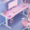 Standing Desk, Computer Desk with LED Lights, 3 Levels of Height Memory and Threading Hole, Adjustable Sit Stand Desk with Headphone Hook and Water Cup Holder, Easy to Install,Pink,55.1x23.6in