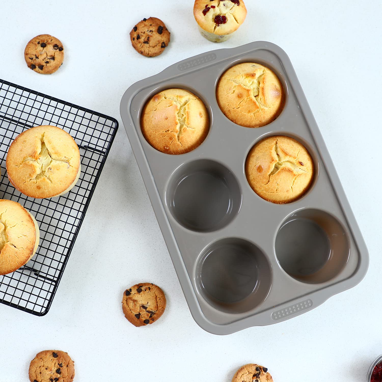 Jumbo Silikon Muffinform Mit Metallrahmen – 6 Große Cups, Antihaftbeschichtet, Ofenfest Bis 230°C