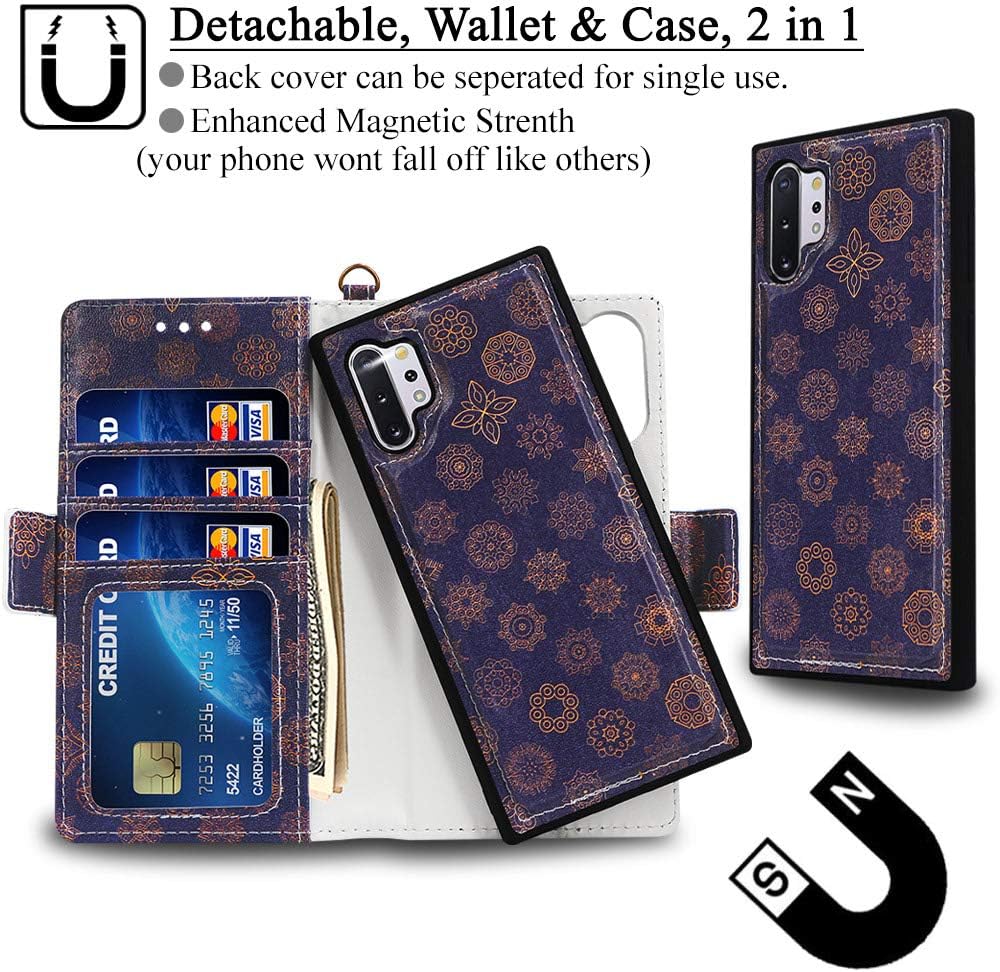 MEFON Galaxy Note 10 Plus Case Wallet Detachable, Wireless Charging Compatible, Durable Slim, Magnetic Detachable Flip Cover Leather Folio Phone Cases for Samsung Galaxy Note 10+ 5G 6.8" (Mandala 1)
