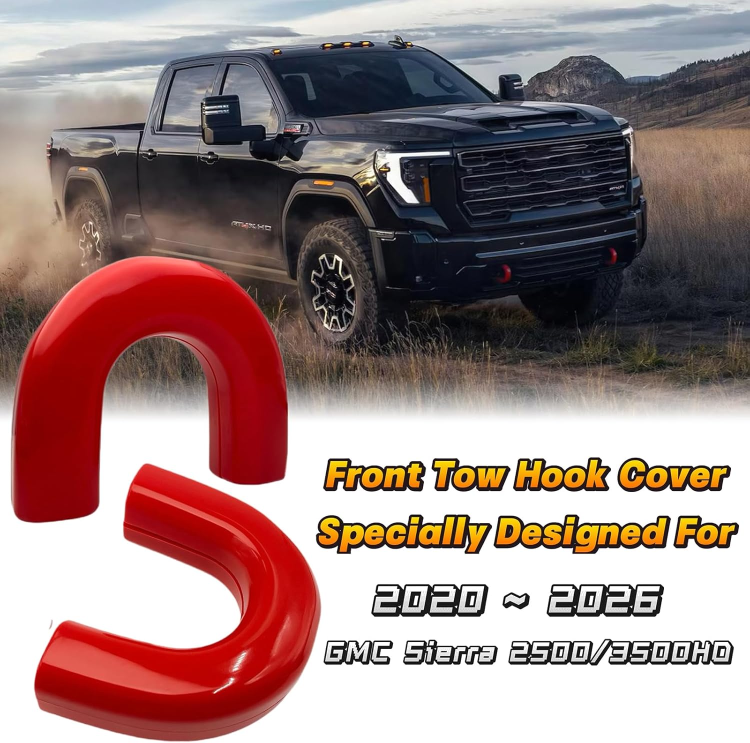 Custom Tow Hook Covers Fits for 2020-2026 GMC Sierra 2500/3500 HD,Tow Hitch Cover Car Tow Hooks Compatible with GMC Sierra 2500/3500 HD Accessories 2020-2026 (Red)