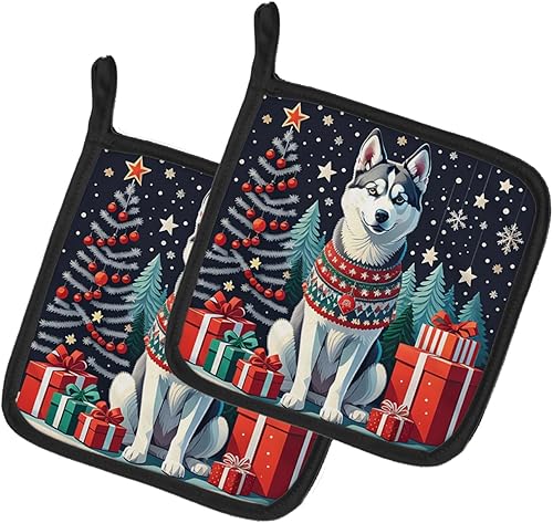 Caroline's Treasures Siberian Husky - Juego de soportes para ollas de Navidad, resistentes al calor, almohadillas calientes para horno, para