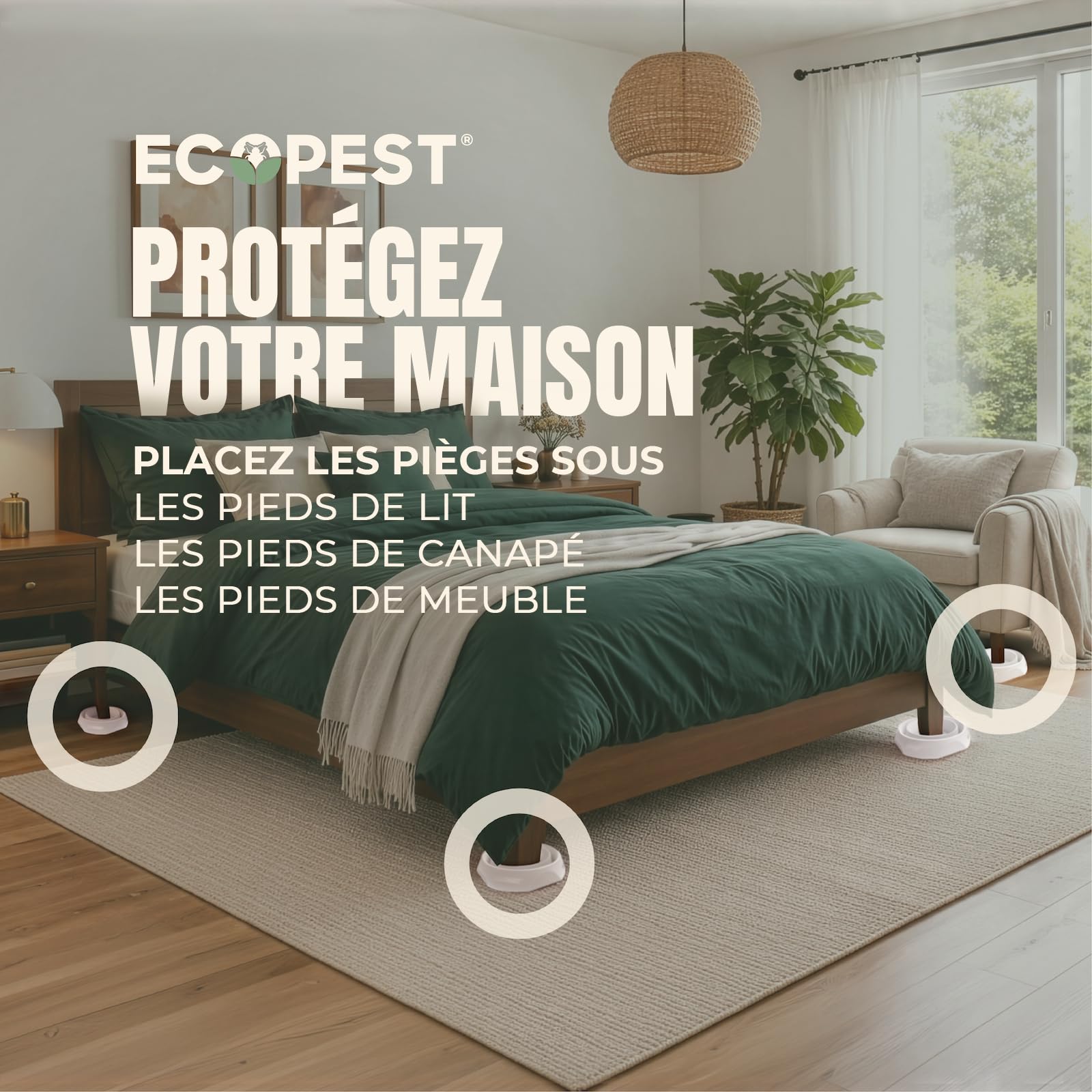 Intercepteurs de Punaises de Lit – Lot de 8 | Bed Bug Blocker (Pro) Pièges Intercepteurs (Blancs) | Piège à Insectes, Dispositif de Contrôle, et Détecteur pour Pieds de Lit