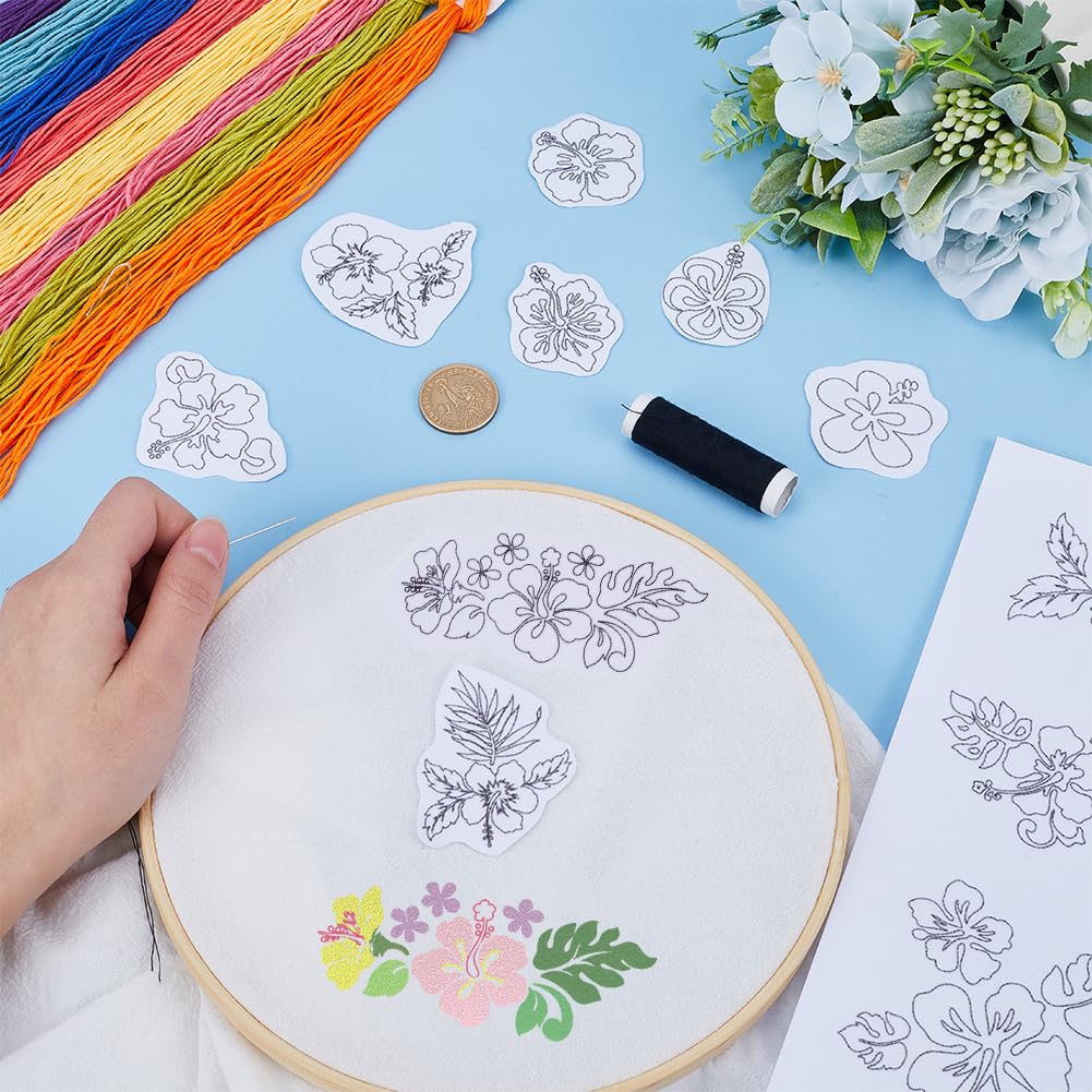 Papier Stabilisateur Soluble Pour Broderie - Motifs Fleurs Pré-imprimés, Lavable, Autocollant