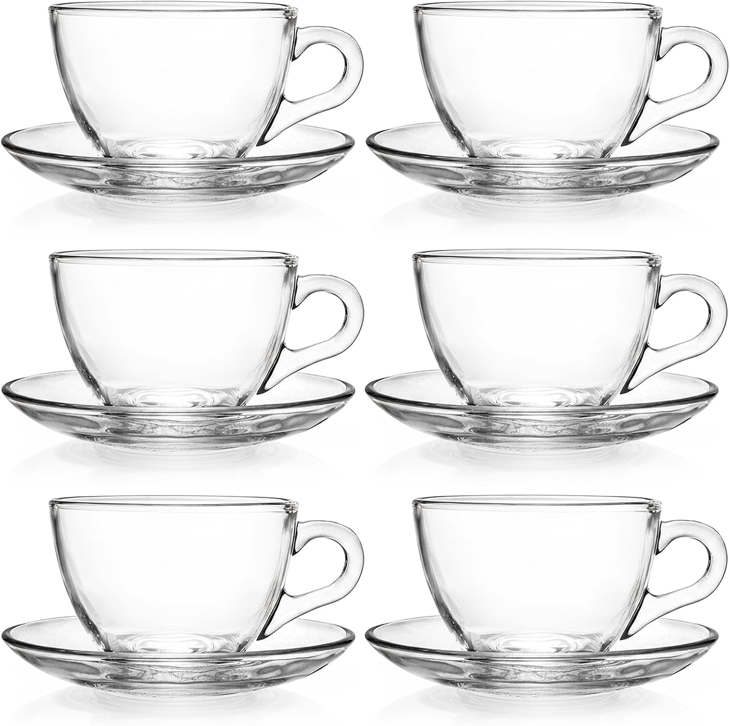 Tosnail 6 Pack 7-Ounce Glass Tea Cups and Saucers Sets