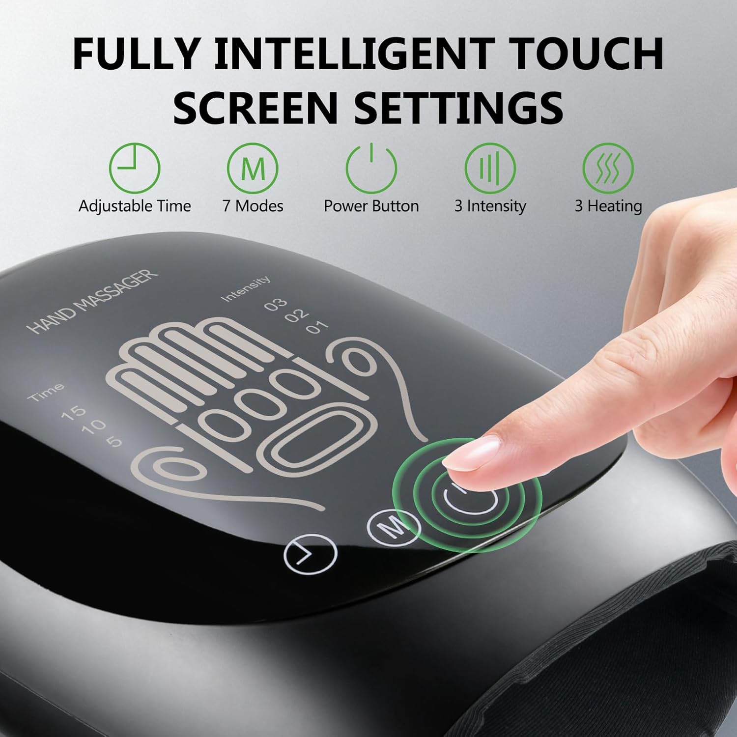 FSA Hand Massager with Heat and Compression for Arthritis Pain Relief, with 5-Finger Individual Therapy, Wrist Support, Fits All Hand Sizes,Rechargeable & Portable(Black)