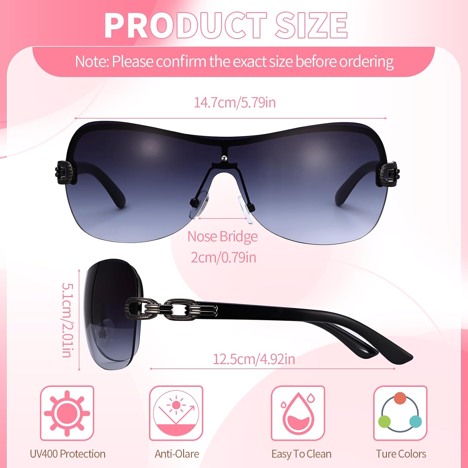 Y2K Sunglasses for Women, Wrap Around Sun Glasses Men Gradient Lens Trendy Retro Eyewear for 90s 2000s Party - Image 7