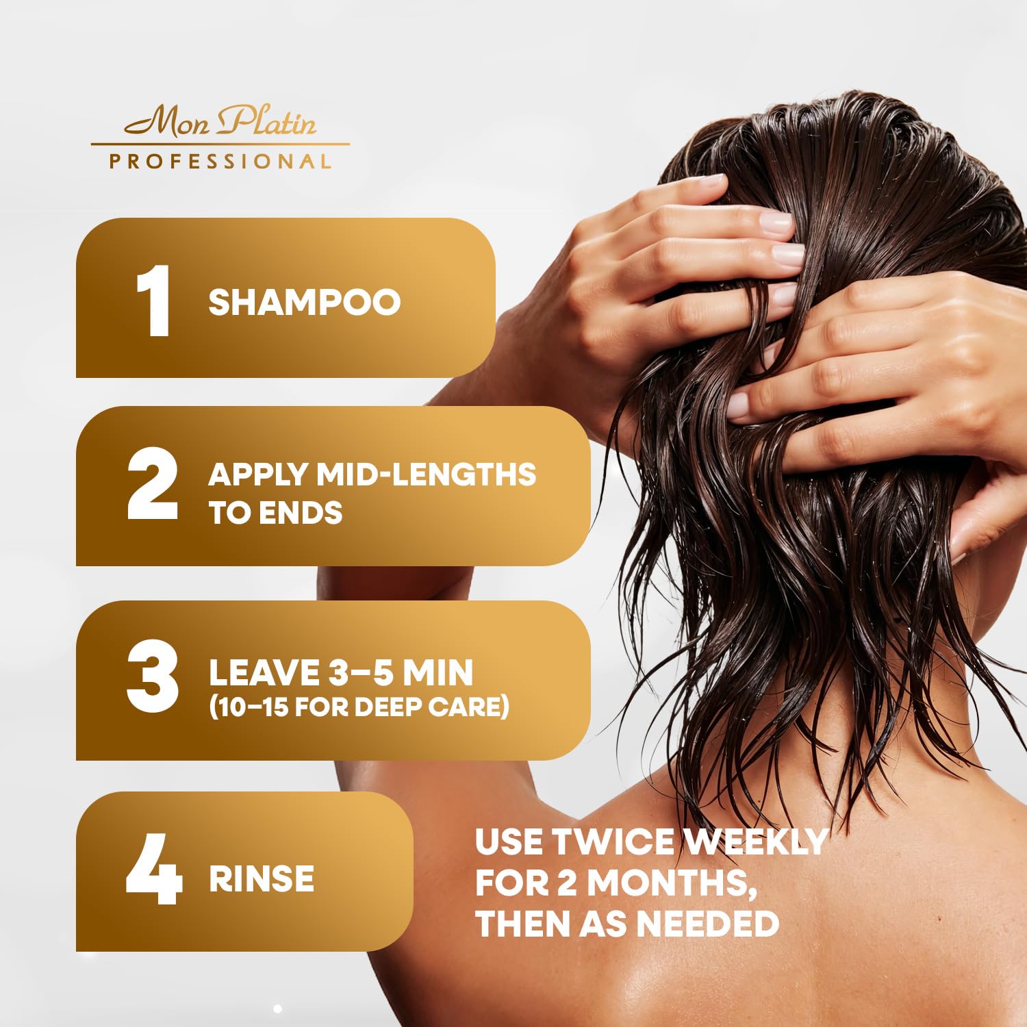 Mon Platin Professional Mascarilla única de 500 ml para cabello con aceite de miel y aceite de oliva para cabello seco, dañado o teñido