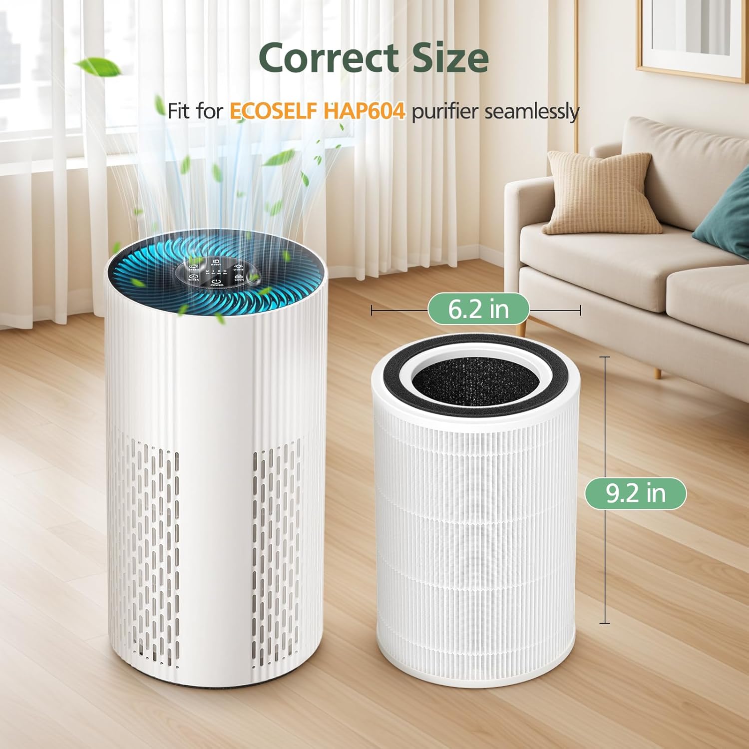 HAP604 Replacement Filter for ECOSELF HAP604 Air Purifier, 3-In-1 Air Filter Filtration with HEPA and Activated Carbon, 2 Pack, White - Image 2