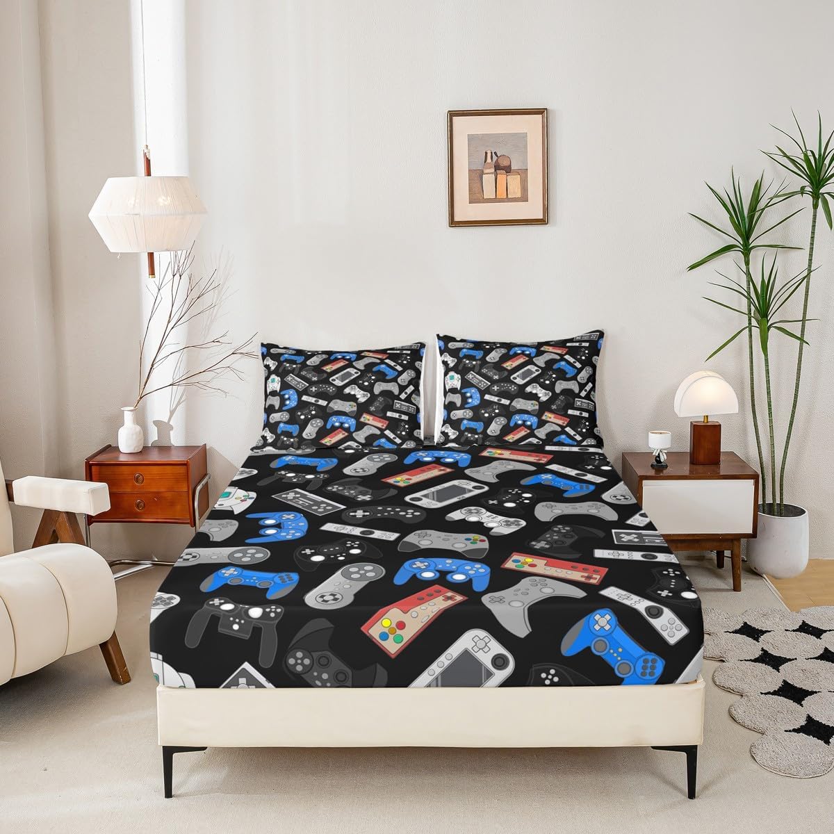 Teens Gamepad Fitted Sheet Modern Gamer Fitted Bed Sheet Twin Size for Kid Boy Children Video Game Bedding Set Player Gaming 2 Piece Bedding Decor Set Breathable Decorative Room(No Flat/Top Sheet) image 4
