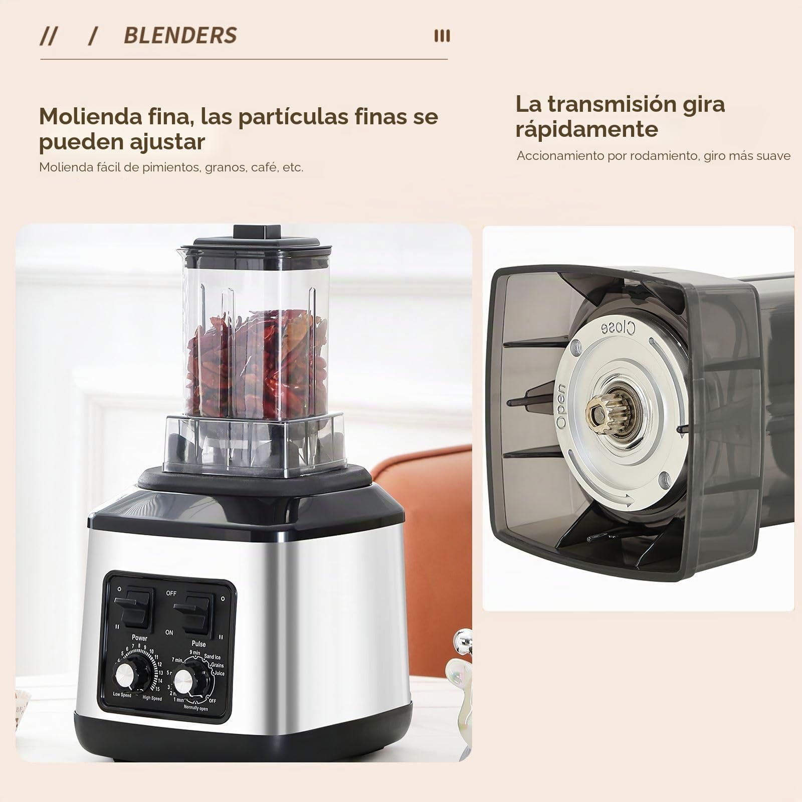 Batidora Profesional 3L, 3 en 1, Licuadoras para Zumos y Batidos con 15 Velocidades Ajustables y Función de Temporizador, 3 Jarras y Cuchillas de Acero Inoxidable