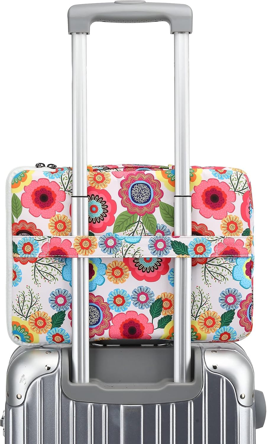 Housse de protection pour ordinateur portable 360° avec 3 poches, poignée et sangle pour bagages, motif soleil, lune et étoiles sur fond bleu marine