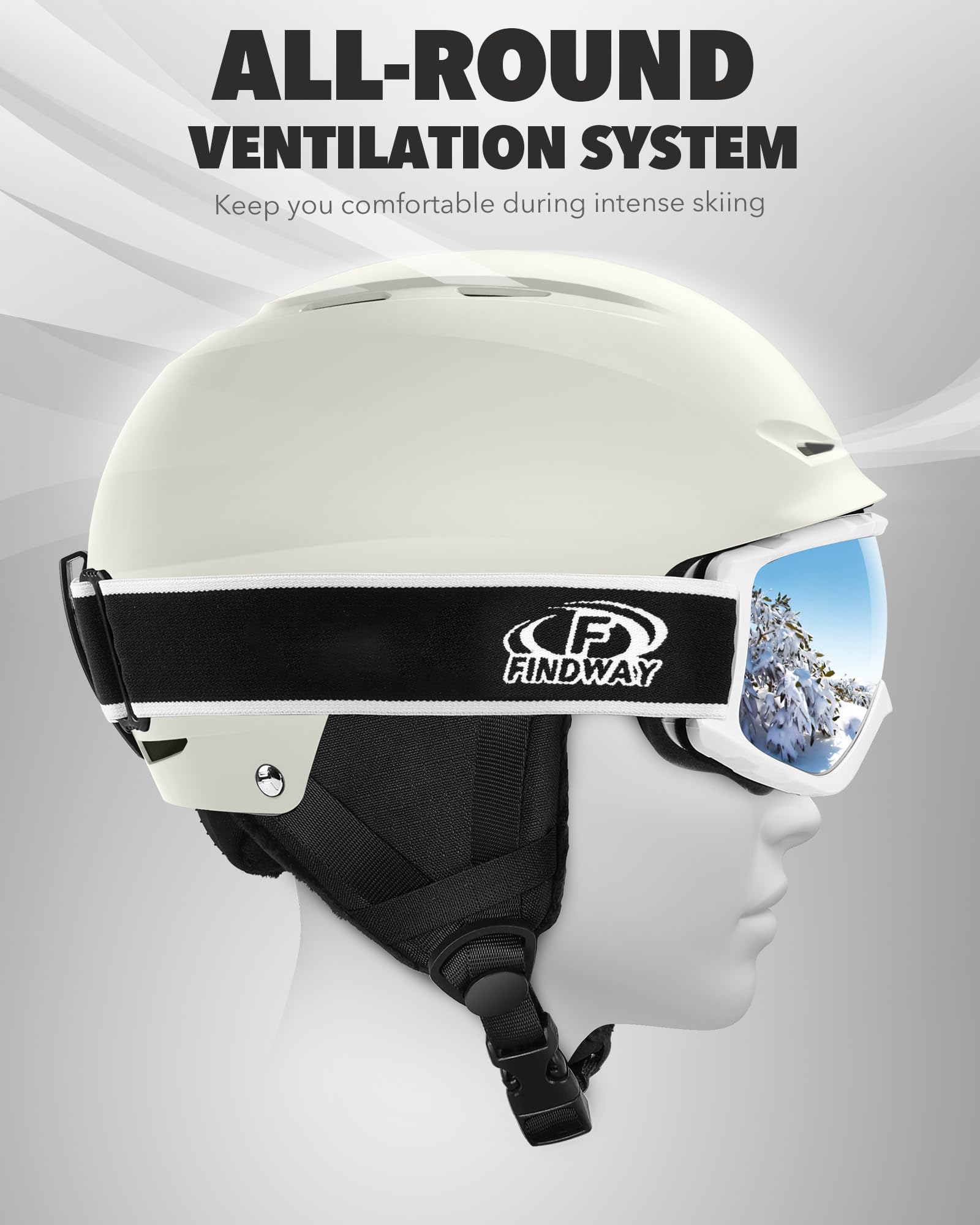 Findway Kit Casco Sci con Maschera Sci, Casco Snowboard con Occhiali Sci per Uomini Donne e Giovani UV400 Proteczione Set di Casco per Sport Invernali