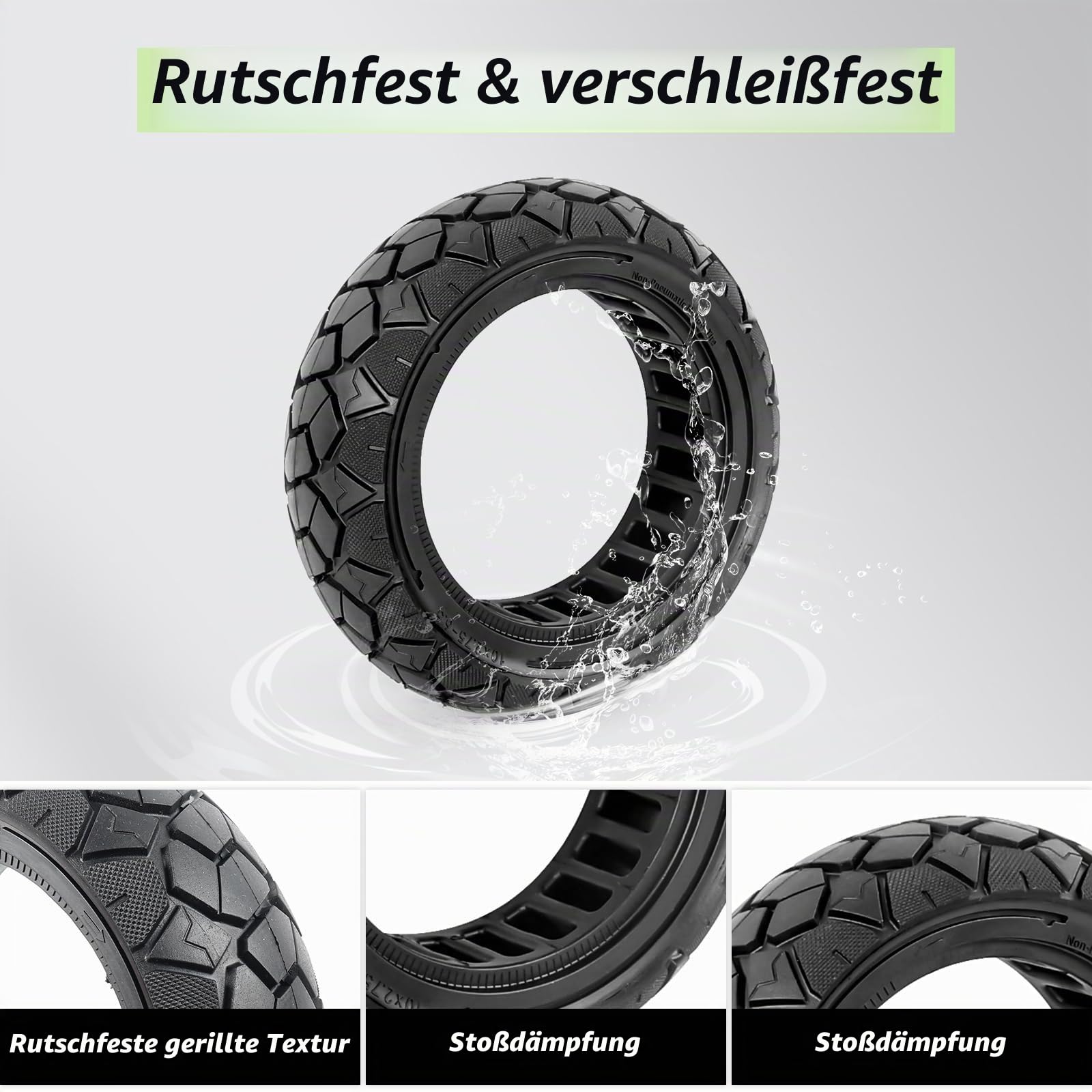 10x2,75-6,5 Off-Road Tubeless Ersatzreifen für Kukirin G3 Vollgummireifen | 10 Zoll Vollreifen Kompatibel mit Hiboy Max3, Dualtron 3, KuKirin G3 und Speedway 5, pannensicherer Vollgummireifen