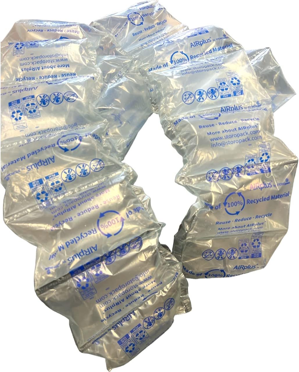 Bubblefast! Brand Pre-Filled Cushioning Air Pillows 4'' x 8'', Clear, from Storopack, Pack of 175