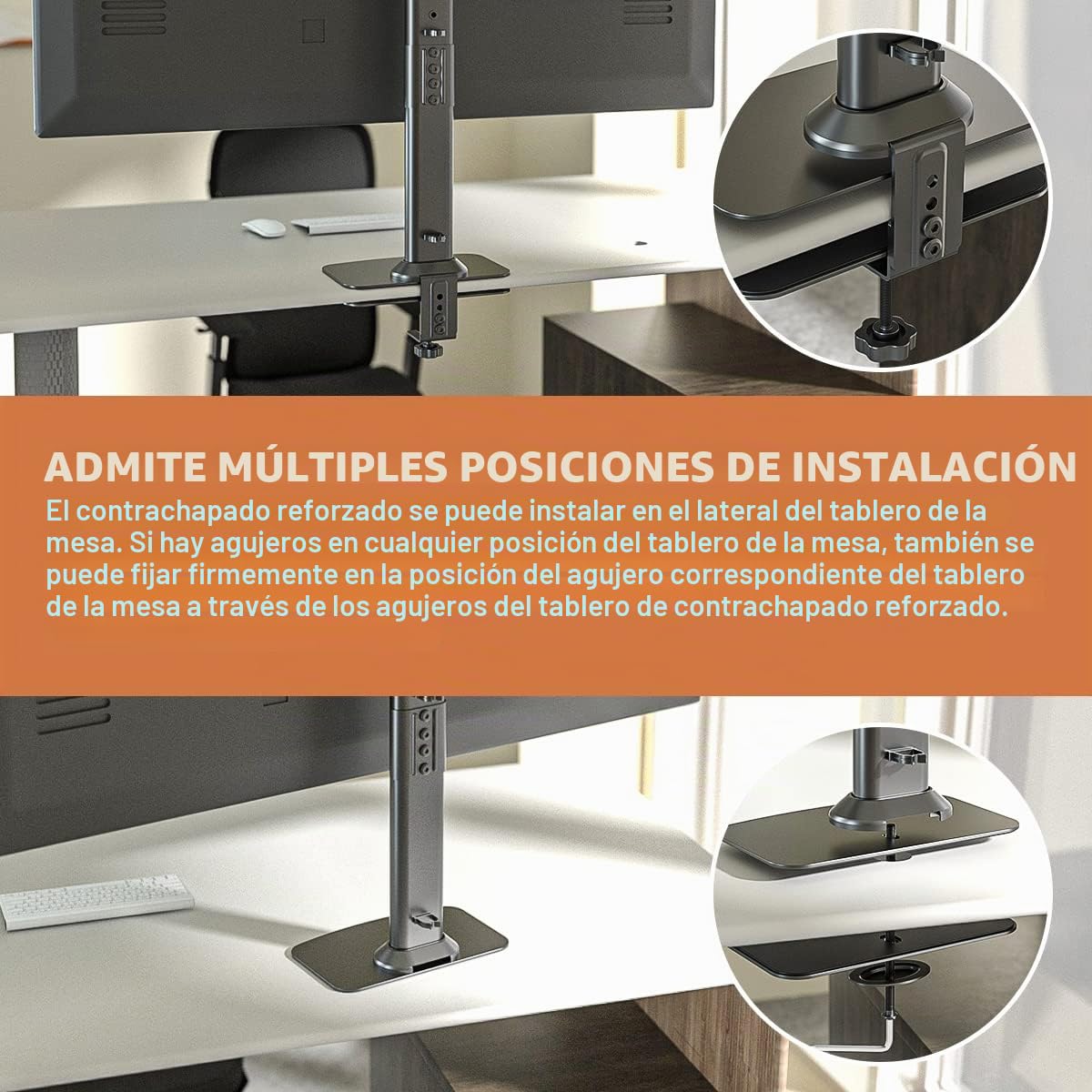 Hemudu Placa de Refuerzo de Montaje en Monitor para Mesa Delgada, Vidrio y Otros Paneles Frágiles, Placa de Soporte de Acero se Adapta a la Mayoría de Soportes de Monitor C Instalación de Abrazadera