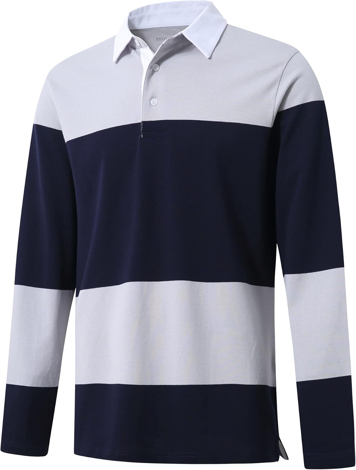 Men's Polo Shirts Long Sleeve Striped Dry Fit Casual Collared Pique Golf Polo Shirts for Mens