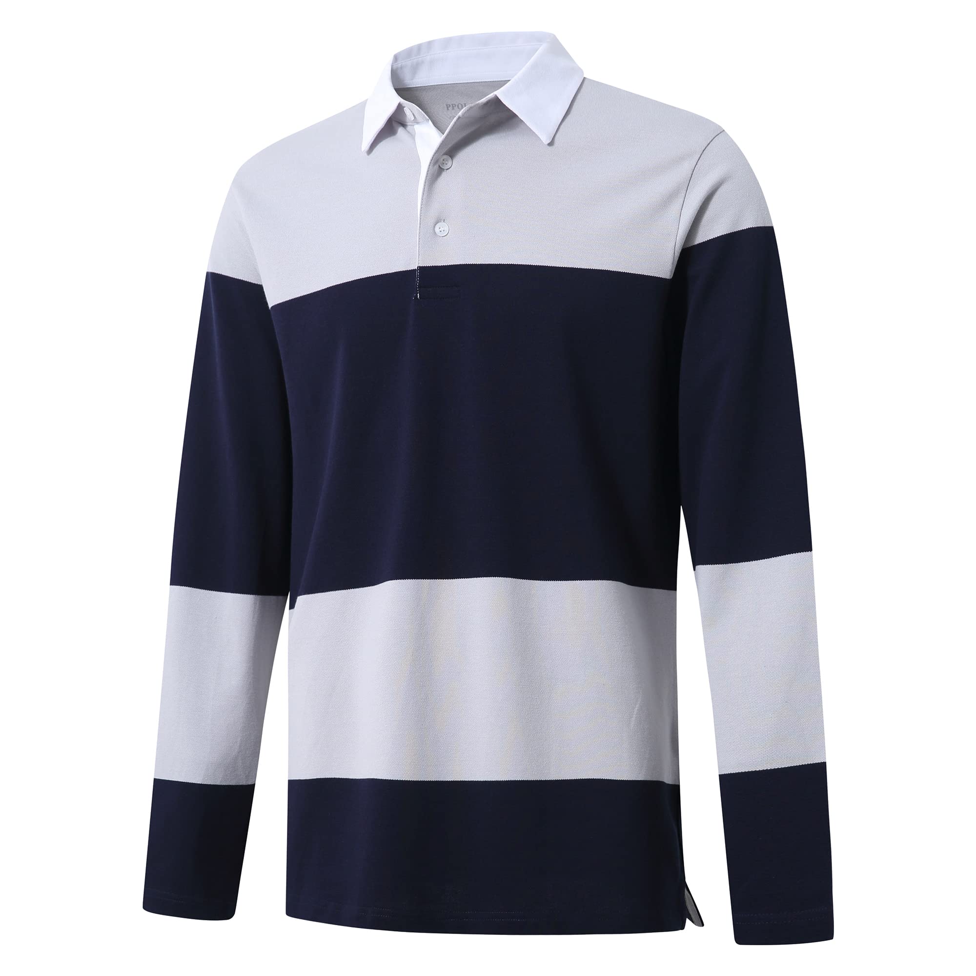 Men's Golf Polo Shirts Long Sleeve Striped Dry Fit Athletic Casual Knit Polo Shirts for Men