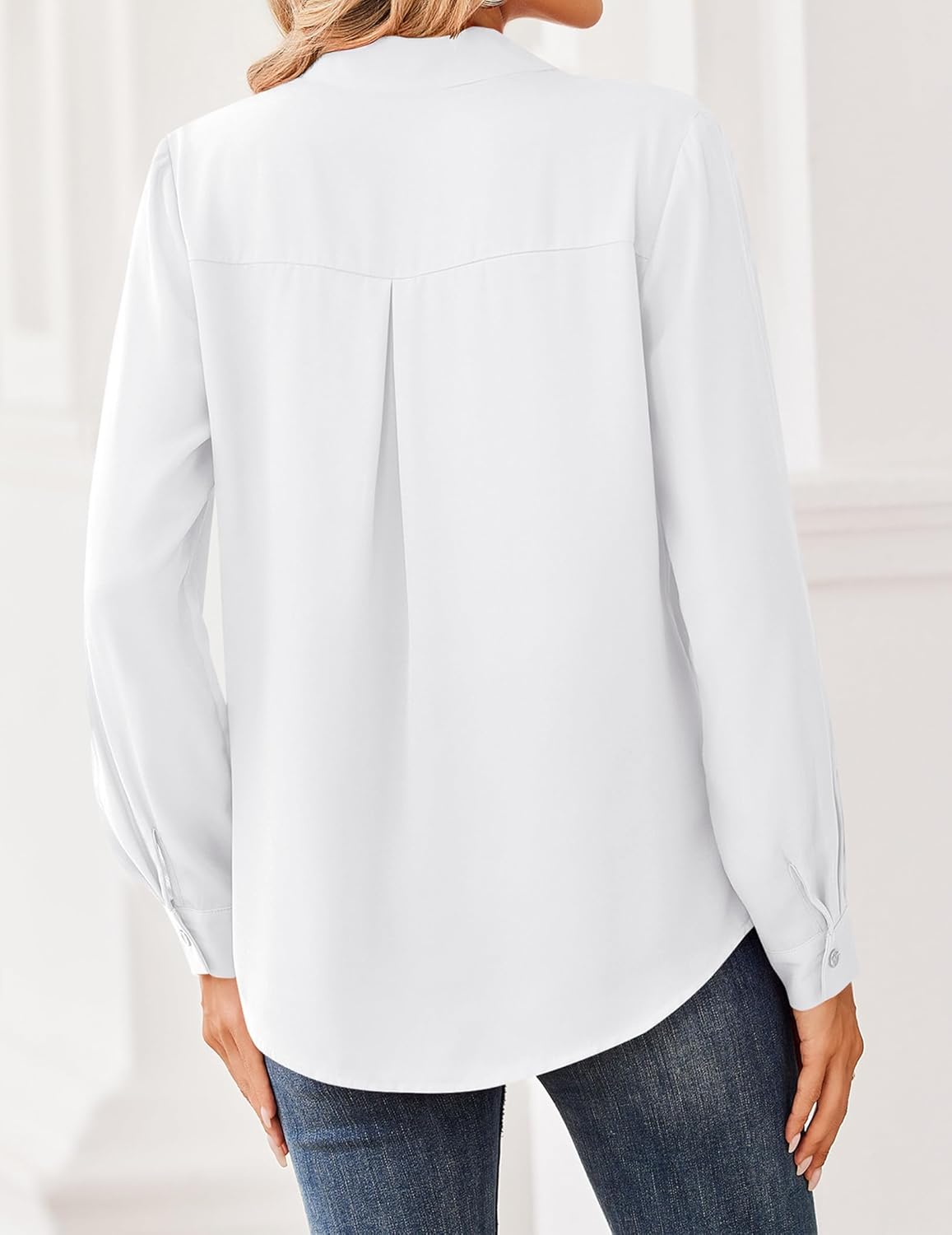 Zeagoo Women Blouses Chiffon Long Sleeve Button Down Shirts Business Causal Dressy Work Top V Neck Summer Spring Clothes - Image 5