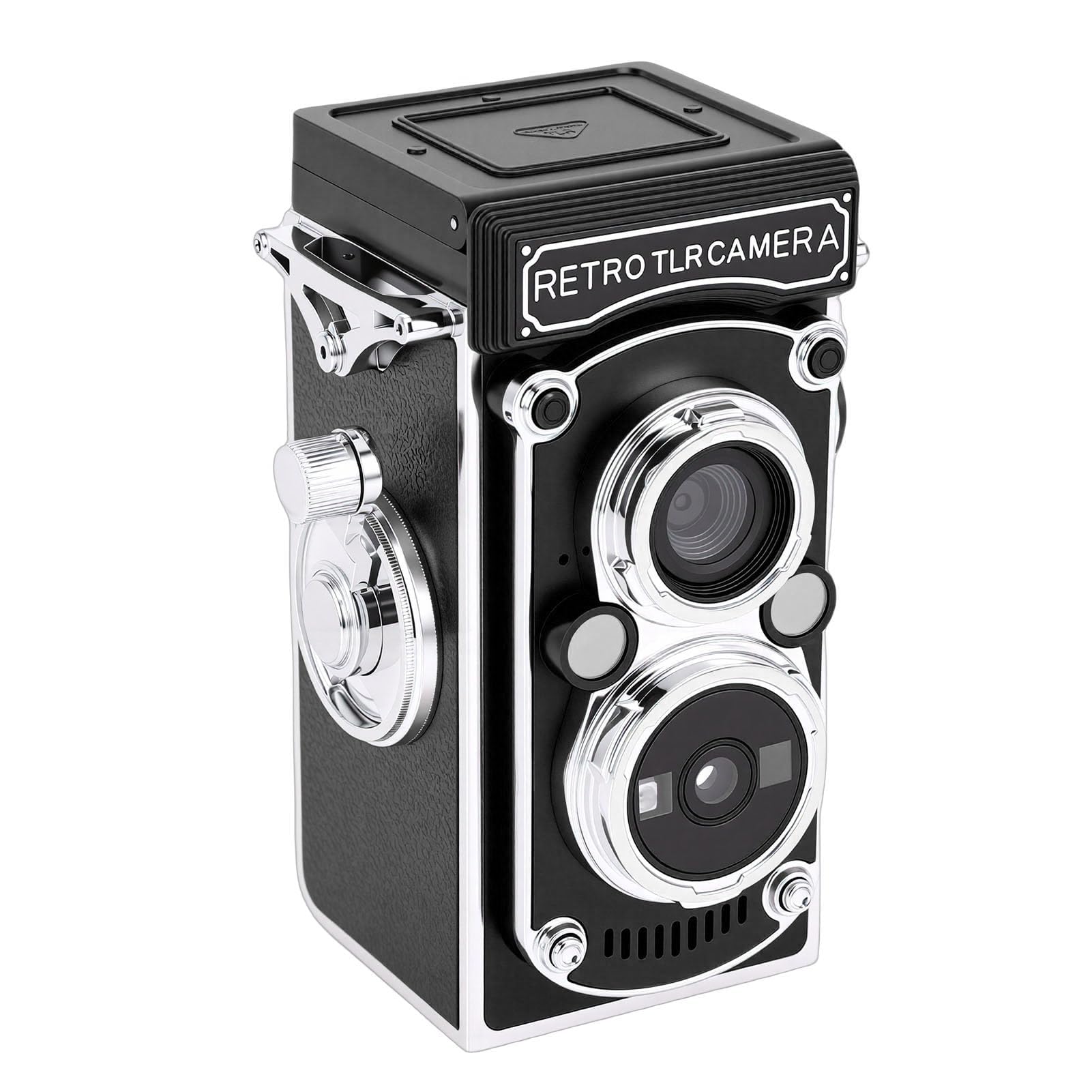 Dpofirs Vintage Digital Camera, Retro TLR Style, 64MP Photos, 1080P FHD Video, Auto Focus, Hand Crank Design, Portable Camera for Travel and Daily Recording (Black)-image-28