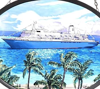 クルーズ船 豪華客船 ヴィンテージ ステンドグラス ビーチ 大型客船 海