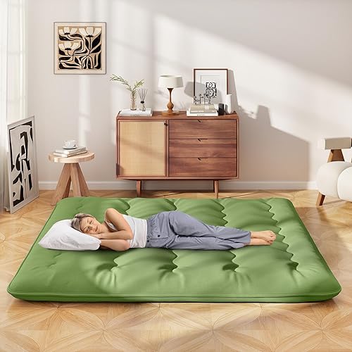 Miniatura 3 de Giantex Colchón japonés de suelo, colchón futón de 4 pulgadas con funda lavable y bolsa de almacenamiento, colchón plegable enrollable para tatami,