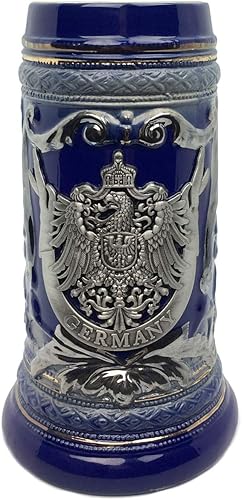 Essence of Europe Gifts E.H.G E.H.G - Jarras de cerveza para hombre, 0,6 litros, color azul cobalto, con emblema de metal, diseño de águila, color