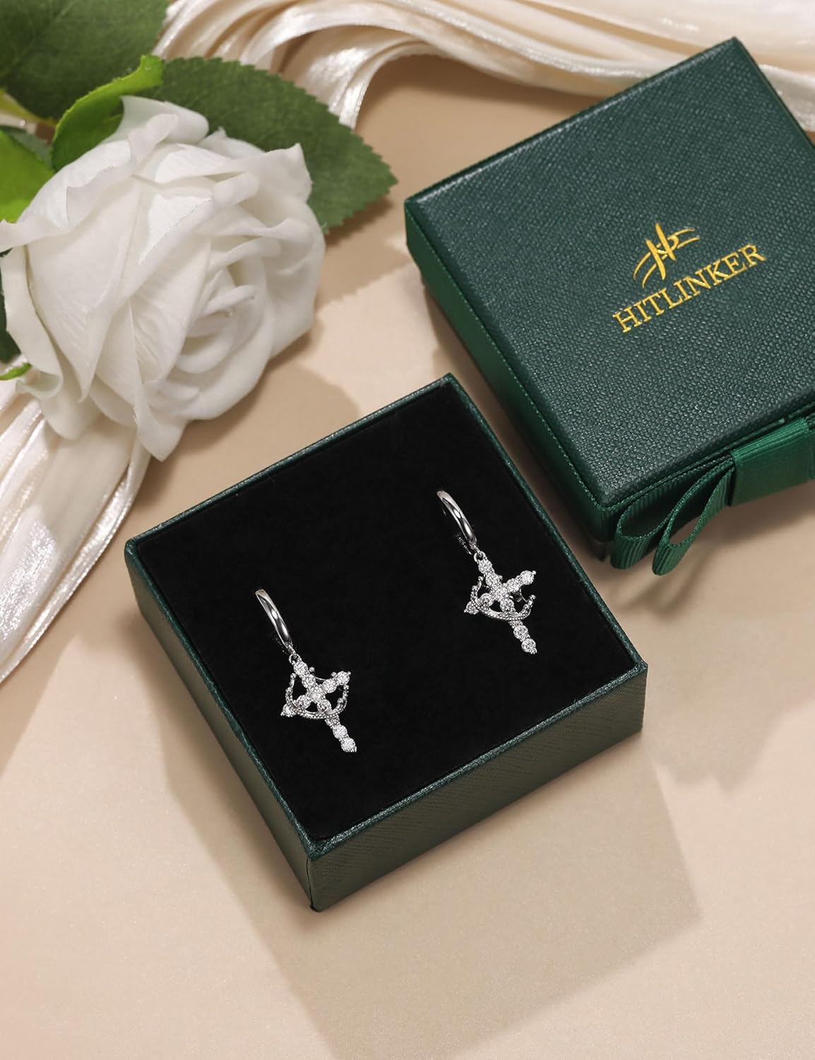 Moissanite Sterling Silver Cross Earrings for Women Huggie Drop Hypoallergenic Lightweight Earring Set - Image 6