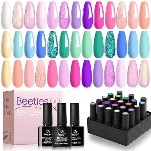 Miniatura 9 de Beetles - Juego de 24 esmaltes de uñas de gel, 20 colores que cambian de color ojo de gato, juego de esmaltes de gel con purpurina con gel base,