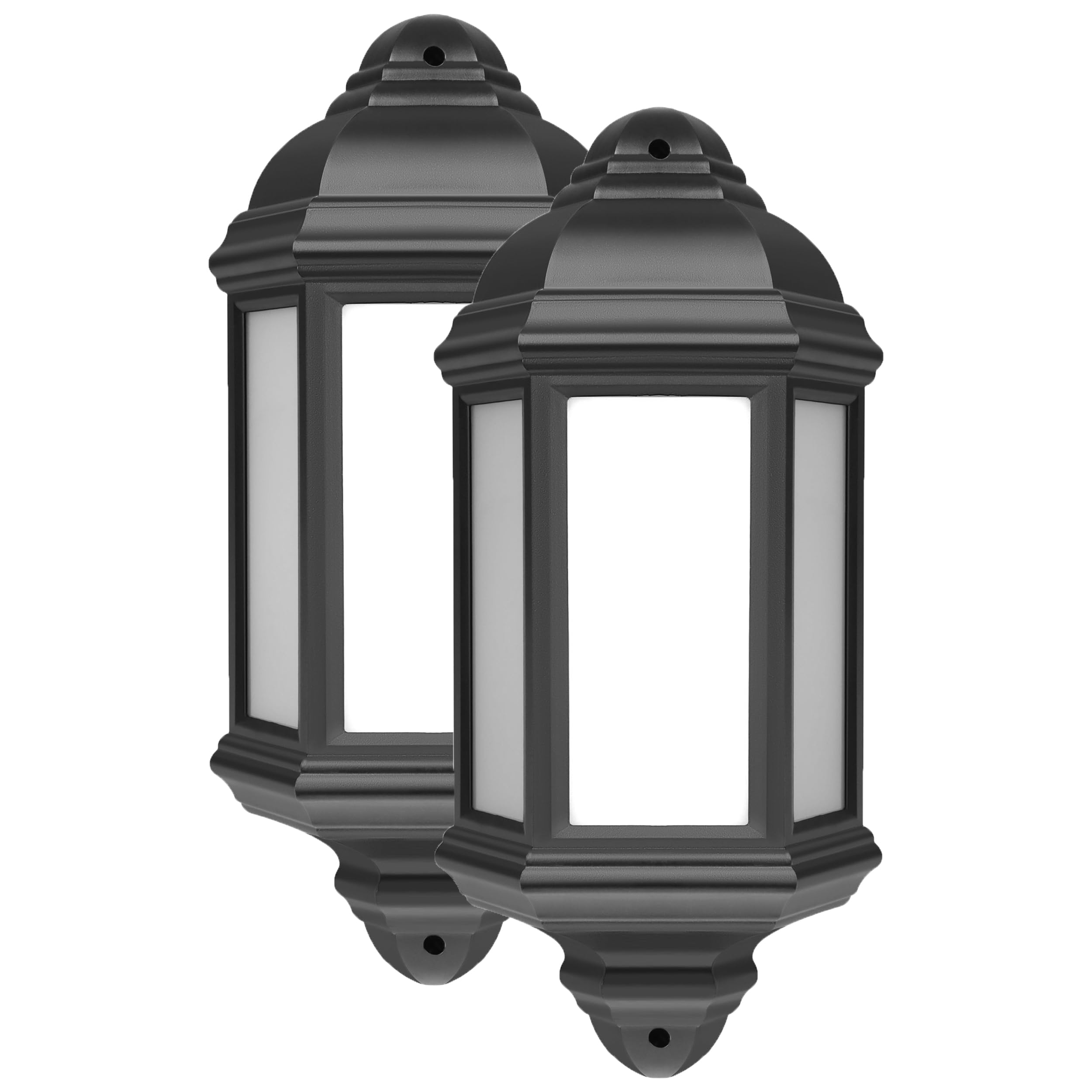 Bright Source Outdoor 7w Integrated LED 3-Sided Half Wall Lantern, Traditional Style, IP44, 550lm, Black, 4000K Cool White, 2 Pack