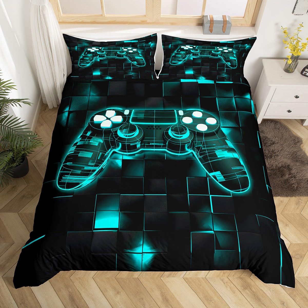 Housse de couette garçon 140x200 cm gamer pour lit d'adolescent
