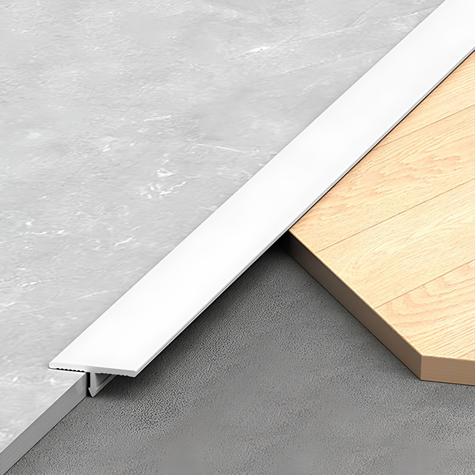 Aluminiowy profil T Trat, 100 cm, 3 sztuki, separator progowy podłogowy i listwa wykończeniowa, do drewna i płytek (biały, 15,0 mm)