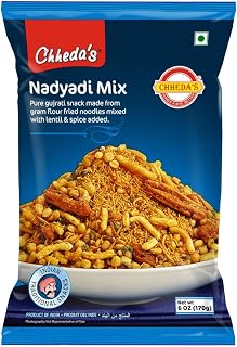 Chheda's Nadiyadi Mix - Gujrati snack - Besan Sev mixed with Lentils - Spicy Mixture - Ready to Eat - Indian Namkeen 170g (Pack of 4)