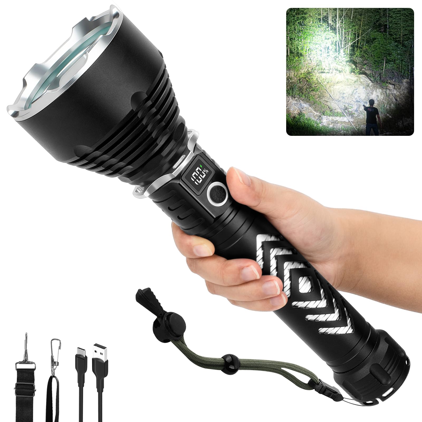 Rechargeable Flashlights High Lumens, 990000 Lumens Super Bright Flashlight Powerful Flash Light with 10000mAh High Capacity, 5 Modes, IPX6 Waterproof LED Flashlight for Emergencies Camping