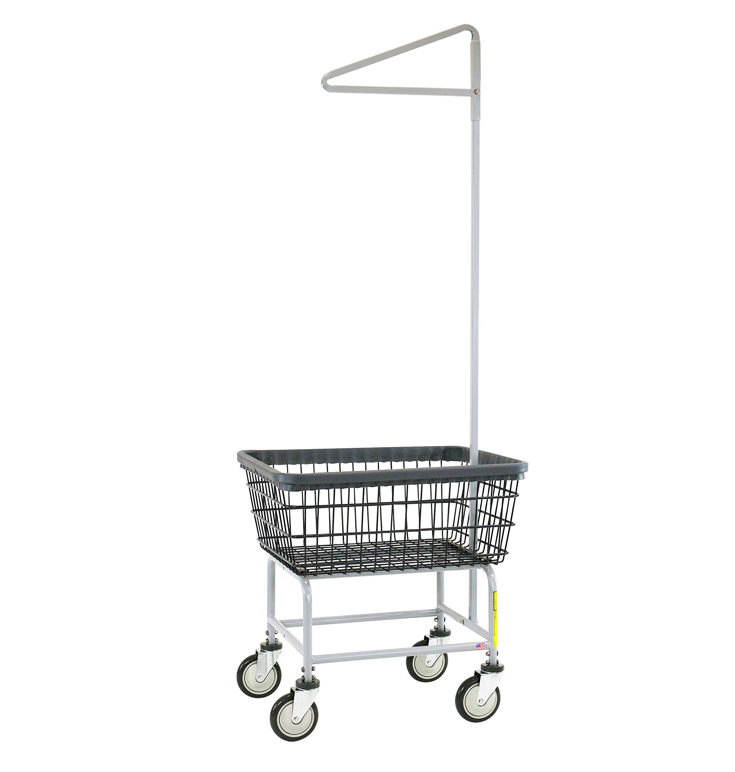 Photo 1 of R&B Wire® 100E91/D7 Heavy Duty Wire Laundry Cart with Single Pole Rack | 2.5 Bushel | Steel Frame Dura-Seven™ Anti Rust Coated Basket | Commercial | Industrial Bumper | 5" Clean Wheel System™ Casters