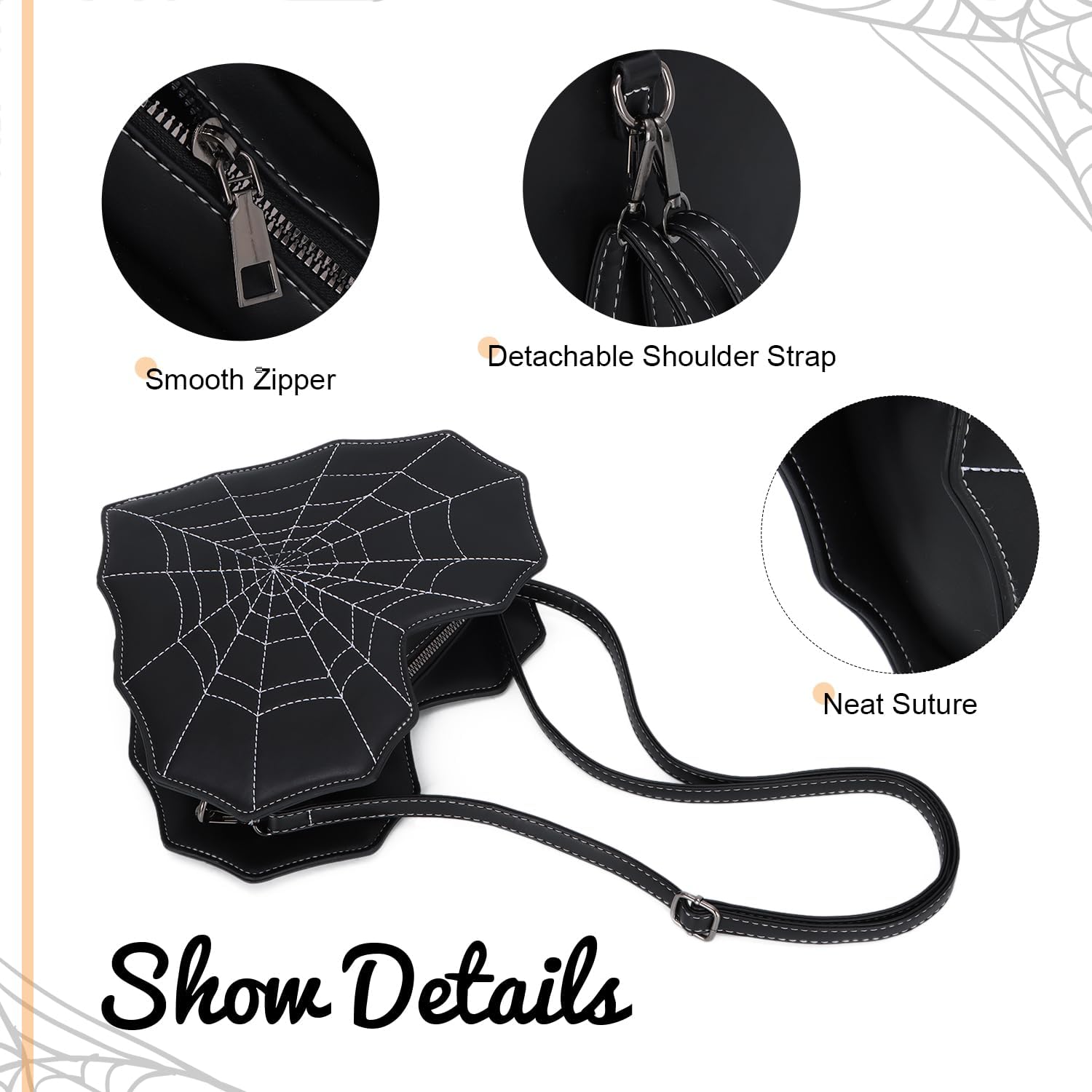 SUKUTU Women Heart Shaped Shoulder Bag Spider Web Gothic Style Backpack Novelty Gothic Leather Crossbody Bag