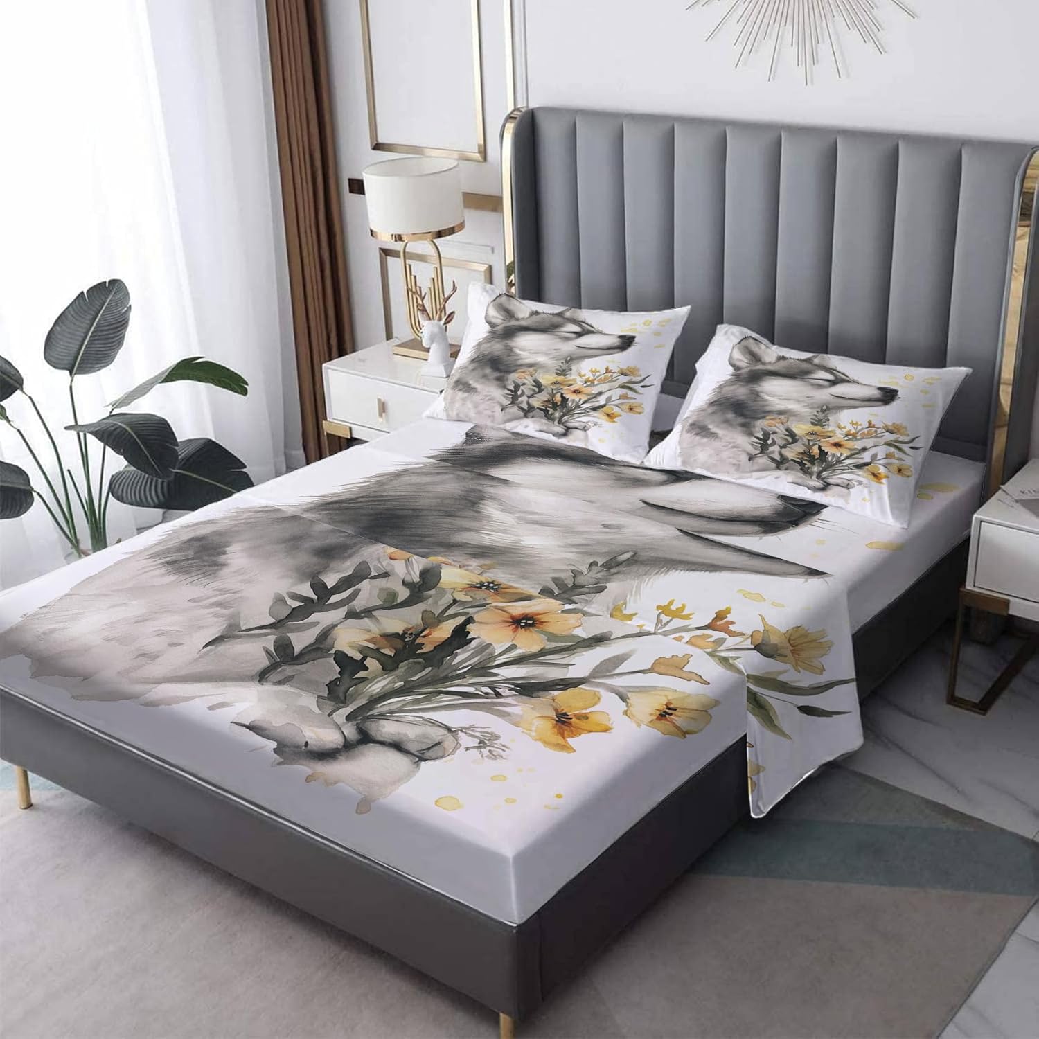 Skull Sheets Full Size - Black Gothic Horror Bed Sheet Set - Deep Pocket Soft Microfiber Bedding Set 4 Piece - Fitted Flat Sheet Pillowcases - Skull Bedroom Decor & Gifts