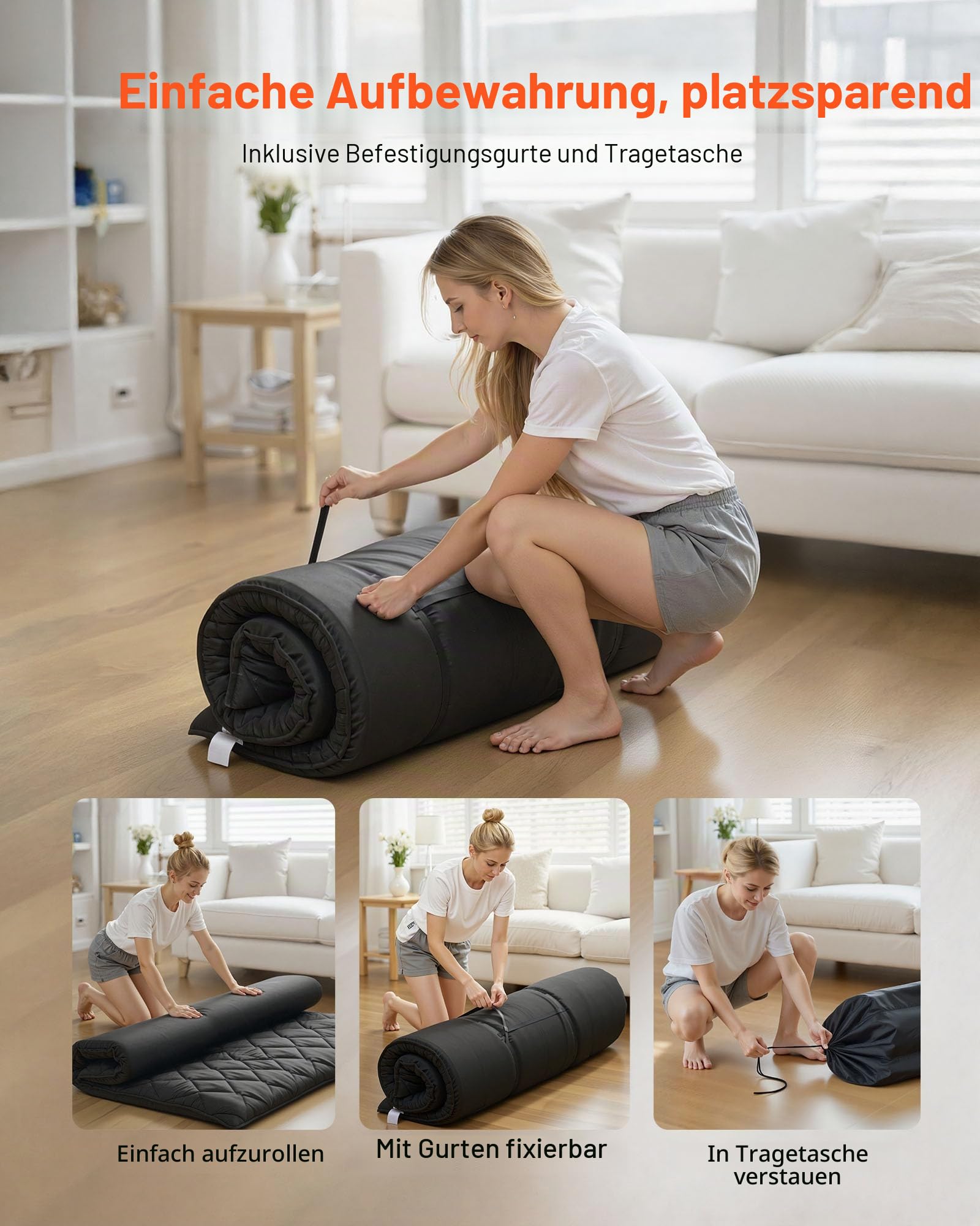 VEVOR Japanische Tatami-Matte, Faltbare Futonmatratze mit Aufbewahrungstasche und Befestigung, 9-lagige Bodenmatte zum Schlafen, Schlafsaal, Meditation, Yoga