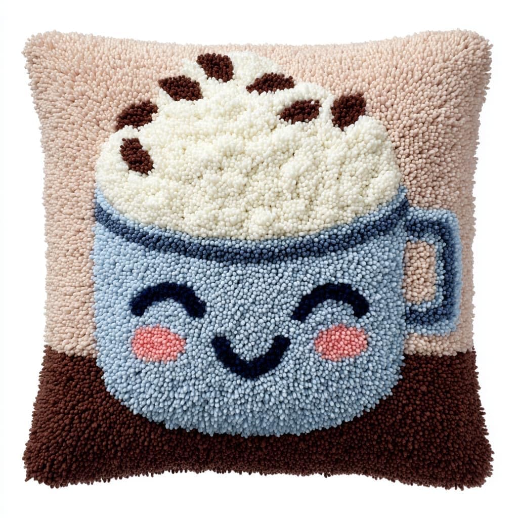 Taxpy DIY Latch Hook Rug Kits, Cartoon Teacup Latch Hook Cushion Kits Pillowcase Rug Pattern Arts and Crafts Crochet Needlework 43x43cm